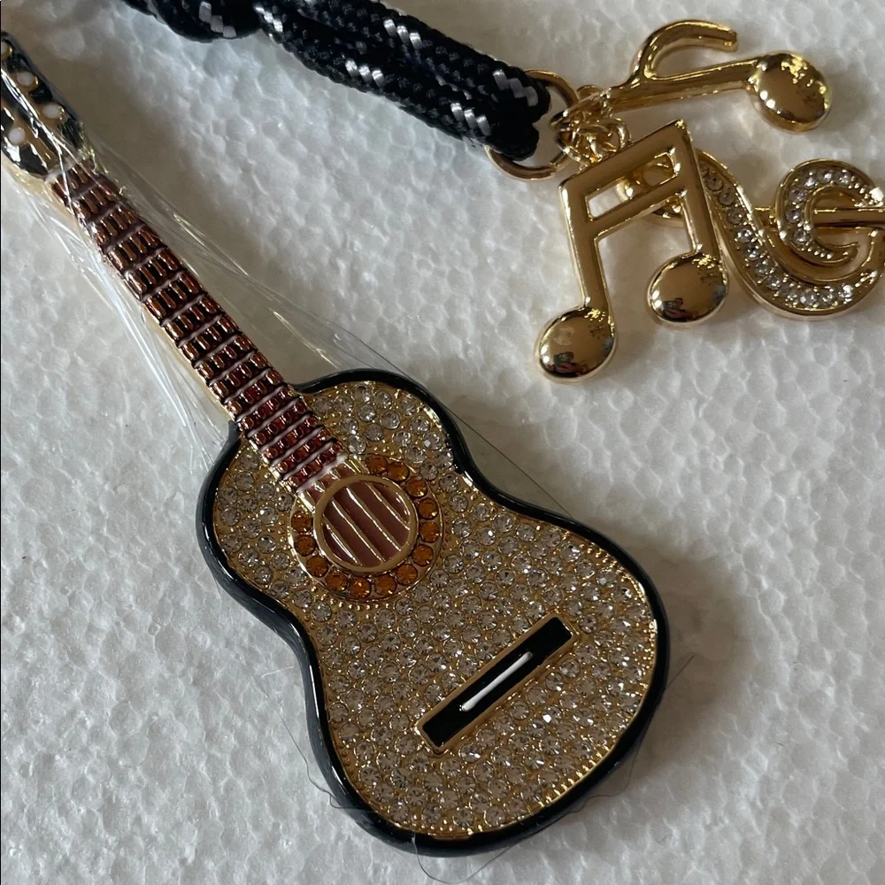 Piper K Gold and Black Guitar Keychain with Music Charms